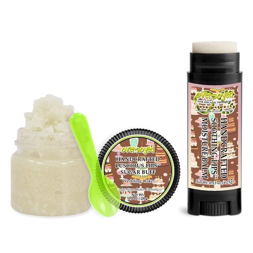 Wedding Cake Soothing & Luscious Lips by OverSoyed Exfoliator & Chapped Lip Repair Lip Care Combo | Artisan Handcrafted to Order Sweet Frosting Buttermilk Caramel Vanilla Rum Cake Flavored Exfoliating Sugar Lip Scrub & Lip Moisturizer Balm Gift Set
