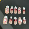Ricefod Press on Nails Handmade Reusable Fake Nails with Cartoon Cat Design Press on False Nails French Tip Coffin Nails 10 Pcs Luxury Nails, Size:Small