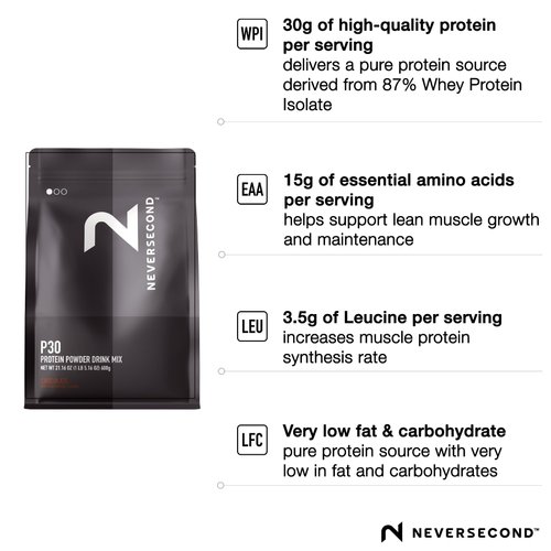 NeverSecond P30 Recovery Drink Mix, High-Performance Protein & Essential Amino Acids Never2 Mix for Marathon Recovery & Support (600g 15-Serving Pack)