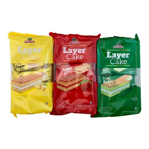 Layer Cake Bundle, Pandan, Strawberry and Butter Flavor Layer Cakes in Individually Wrapped Servings