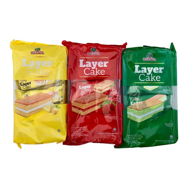Layer Cake Bundle, Pandan, Strawberry and Butter Flavor Layer Cakes in Individually Wrapped Servings