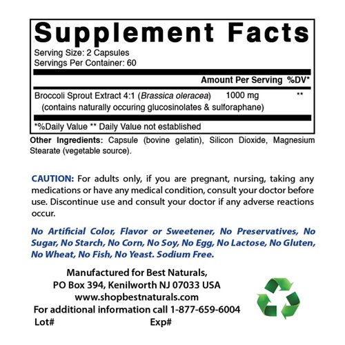 Best Naturals Broccoli Sprouts Extract, 1000 mg, 120 Count