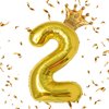 40 Inch Gold Number 2 & Mini Crown Balloon for Birthday Party Decorations, 2nd Birthday Party Decorations, Baby Shower Anniversary Balloons Decorations Supplies