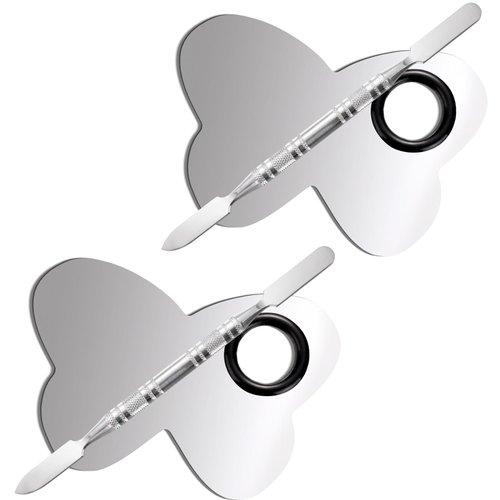 2 Pcs Stainless Makeup Mixing Palette,Tool for Mixing Foundation Nail-Art,Palette with A Stick,Storage Bag,Beauty Salon Color Cream Mixing Palette,Makeup Artist,Makeup Enthusiast (Butterfly Shaped)