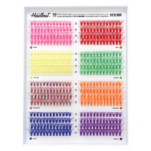 Happy Heartbeat 3D Colored Lash Clusters 416 Pcs 8 Colors 10mm 12mm 14mm 16mm Mixed Faux Mink Lashes DIY Individual Lashes 40D D Curl Colorful Fluffy lashes Extension(8 Colors-D Curl, 40D-10-16)