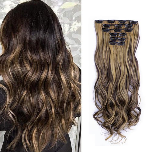 MirthCity Clip in Hair Extensions 20 Inch 6PCS Set Long Wavy Curly Synthetic Hair Extensions Soft Thick Hairpieces for Women