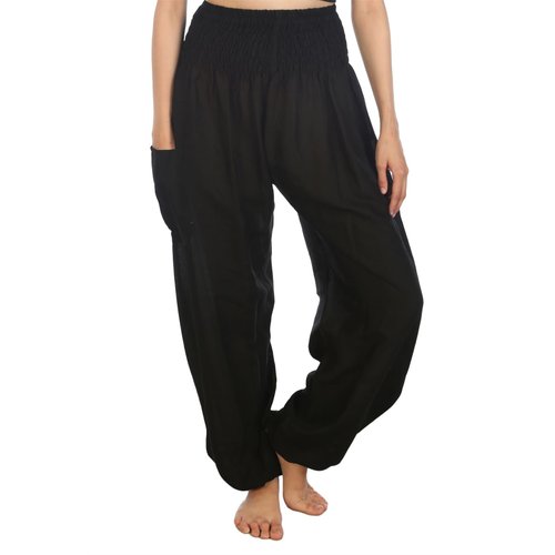 LOFBAZ Harem Pants for Women Yoga Boho Hippie Clothing Womens Palazzo Bohemian Pajama Beach Indian Gypsy Genie Clothes Solid 1 Black M