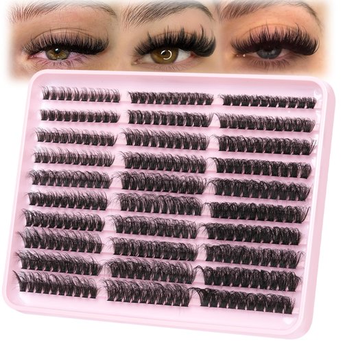 Fluffy Lash Clusters 60D+80D+100D Eyelash Clusters Thick Cluster Eyelash Extensions D Curl Lashes Clusters 300Pcs Individual Lashes 10-18MM Wispy Cluster Lashes by TNFVLONEINS