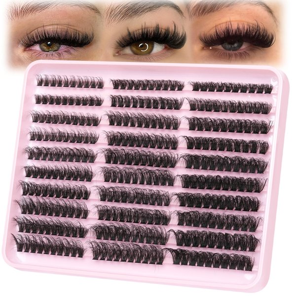 Fluffy Lash Clusters 60D+80D+100D Eyelash Clusters Thick Cluster Eyelash Extensions D Curl Lashes Clusters 300Pcs Individual Lashes 10-18MM Wispy Cluster Lashes by TNFVLONEINS