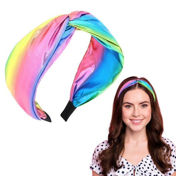 GAFATORY Glitter Knotted Headbands for Women Fashion Hairband Metallic Headband Dazzle Headbands for Womens Wide Glitter Gradient Hair Band for Girls Shiny Hair Accessories for Club Outfit