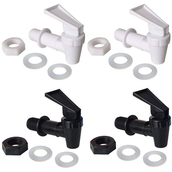 Replacement Cooler Faucet - 2 White and 2 Black Water Dispenser Tap Set Plastic Spigot.