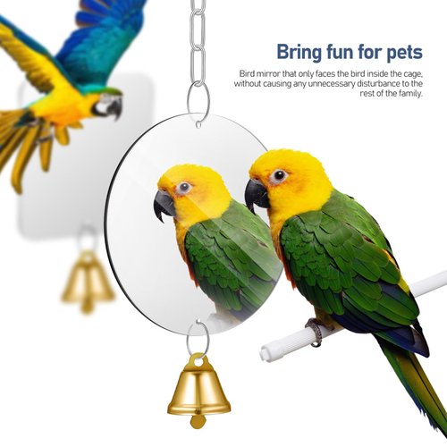 Bird Mirror with Bell - 2Pcs Bird Cage Mirror Bird Cage Toys Acrylic Hanging Ringer Mirror Toy Parakeet Mirror Interactive Bird Toys for Cockatiel Parrot