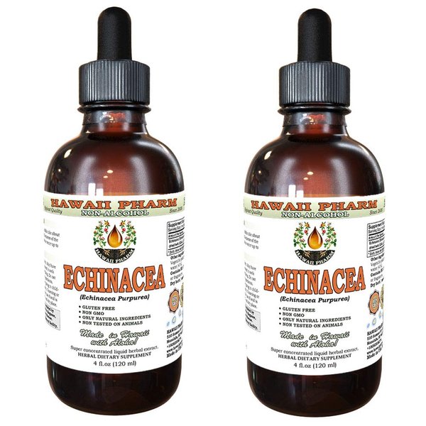 Echinacea Alcohol-Free Liquid Extract, Organic Echinacea (Echinacea Purpurea) Dried Herb Glycerite Hawaii Pharm Natural Herbal Supplement 2x4 oz