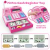 Pretend Play Calculator Cash Register Toy Gift for Kids Age 3, 4, 5, 6, 7, 8+ Year Old, 73 Pcs Grocery Store Playset with Microphone, Credit Card, Pink Play Cash Register for Toddlers Kids 4-8