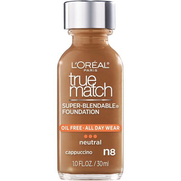 L'Oreal Paris Makeup True Match Super-Blendable Liquid Foundation, Cappuccino N8, 1 Fl Oz,1 Count