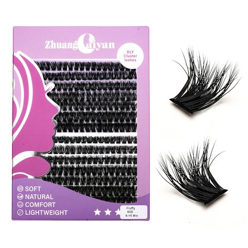 LASGOOS DIY Lash Extension Kit Volume Lash Clusters 60D D Curl Individual Lashes Lash Clusters Kit Thick Eyelash Extension Kit 280 pcs Fluffy Cluster Lashes 9-15mm Mix Bulk Pack Wholesale