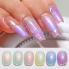 Double Rhythm Glitter Gel Nail Polish Set of 6 Colors Shimmer Reflective Sparkle Nail Polish Nail Art DIY at Home (Mermaid White Pink Blue Green Yellow Purple-Kit8)