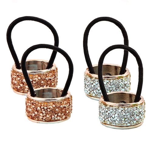 4Pcs Fashion Shining Alloy Rhinestone Crystal Ponytail Holder Hair Cuff Punk Hair Ties Rings Elas...