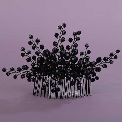 Rumtock Black Crystals Beads Hair Comb Handmade Headpiece for Wedding Brides Vintage Side Hair Accessories