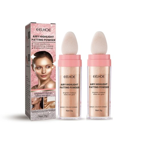 Hightlighter Stick Powder, Fairy Highlight Patting Powder Body Brightens, Natural Sparkle Glitter Highlighter Makeup, Shimming Powder for Eyes, Face, Body Makeup (Gold Brown)