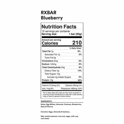 RXBAR Protein Bars, Protein Snack, Snack Bars, Blueberry, 22Oz Box (12 Bars)