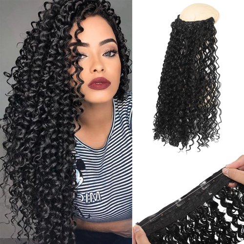 VIJIGIA Curly Hair Extensions Invisible Wire Hair Extensions with Transparent Wire Adjustable Size 3 Secure Clips Long deep Secret Synthetic Wave Braiding hair