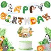 2 Pieces Safari Animals Happy Birthday Banner Cupcake Topper Jungle Theme Birthday Supplies, Safari Birthday Decorations Safari Baby Shower Decorations for Two Wild Theme Party Birthday Party Supplies