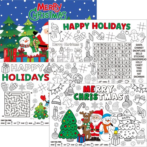 30pcs Christmas Coloring Paper Placemats for Kids Santa Coloring Activity Paper Place Mats Disposable DIY Craft for Xmas Merry Christmas Home Classroom Indoor Outdoor Table Decorations