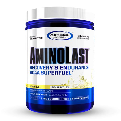 Gaspari Nutrition Aminolast, Recovery and Endurance BCAA Superfuel, 2:1:1 Amino Acid Ratio, Fueled with Electrolytes (30 Servings, Lemon Ice)