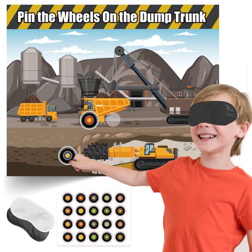 Construction Birthday Party Supplies, Pin The Wheel on The Dump Trunk Party Games for Kids Constr...