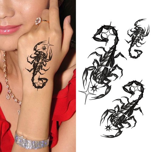 Oottati 2 Sheets Waterproof Small Cute Fake Hand Neck Temporary Tattoos Stickers Halloween Horror 3D Realistic 3pcs Scorpion