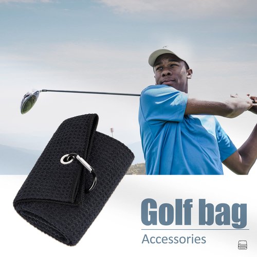 Mile High Life Microfiber Waffle Pattern Tri-fold Golf Towel | Brush Tool Kit with Club Groove Cleaner, Retractable Extension Cord and Clip (Black Towel+Black Brush)