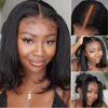 KLAIYI Yaki Straight Bob Wigs Human Hair Bye Bye Knots Glueless Wig Pre Cut 7x5 Lace Front Wigs for Women Pre Bleached Pre Plucked Put On and Go Wig Easy to Wear Short Kinky Wigs with Baby Hair 12Inch