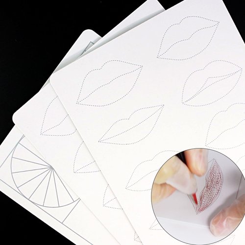 Guapa 2pcs Silicone Permanent Makeup Practice Skin Dual-Sided Brows Lips Brushing Tiny Tattoo Practice Skin with Design (White Lip Skin-Silver Outlines)
