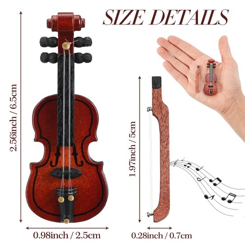 Chalyna 2 Pieces Miniature Wooden Violin Mini Violin Model Mini Wooden Violin Toy Mini Wooden Violin Model Dollhouse Miniature Violin for Dollhouse Accessory, 2.56 x 0.98 x 0.39 Inch