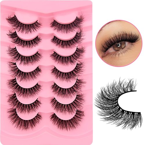 7 Pairs Cat-Eye Lashes Flu-ffy 15mm Fox Eye Lashes Curly Volume Eyelashes Faux Mink Lashes that Look Like Extensions Lashes Wispy False Eyelashes Natural Look(Z03)