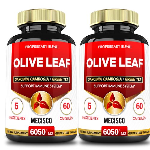 Mecisco 5in1 Olive Leaf Extract for 4 Months 6050mg with Garcinia Cambogia, Green Tea, Green Coffee & Black Pepper - Cardiovascular Health, Well being & Immune Support - 2 Packs 60 Capsules