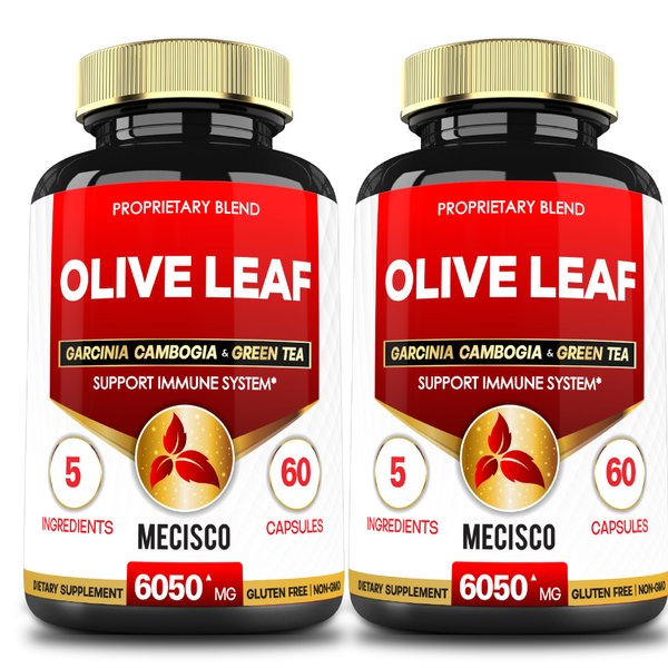 Mecisco 5in1 Olive Leaf Extract for 4 Months 6050mg with Garcinia Cambogia, Green Tea, Green Coffee & Black Pepper - Cardiovascular Health, Well being & Immune Support - 2 Packs 60 Capsules