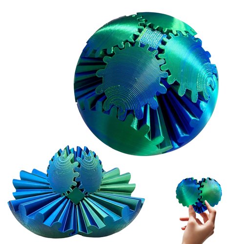 GearSphere Fidget Toy, 3D Printed Gear Ball Spin Ball Cube Desk Toy, 2024 Gear Sphere Cube Puzzle for Adults Kids, Stress and Anxiety Relaxing Fidget Toy (Laser Green)