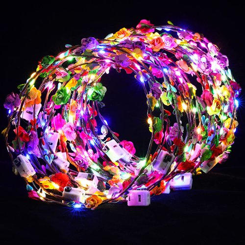 40 Pcs LED Flower Headband, Light up Flower Crown Garland Flower Headdress Floral Headpiece for W...