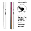 Reusable Boba Smoothie Straw Rainbow Metal Straws Wide Thick Fat Angled Tip Sharp End Straw for Milkshake Jumbo Bubble Tea Straws With Carry Case Bag Silicone Tips Brush 12mm 0.5in 4 Pack