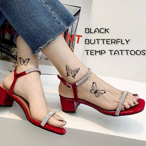 30 Sheets Butterfly Temporary Tattoos for Women Girls 3D Butterfly Flower Sexy Fake Tattoo Stickers Waterproof Body Art Black Temp Tattoo Paper (Black Butterfly)