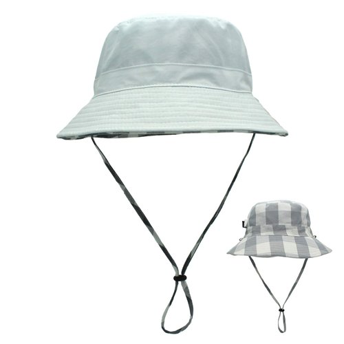 LLmoway Women Cotton Boonie Sun Hats Foldable Bucket Hat with Chin Strap Reversible Beach Hat White