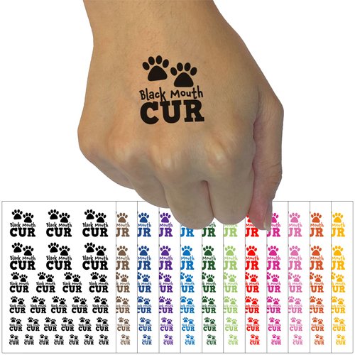Black Mouth Cur Dog Paw Prints Fun Text Temporary Tattoo Water Resistant Fake Body Art Set Collection - Brown (One Sheet)