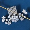 Missgrace Silver Bride Wedding Prom Sparkling Simple Zircon Side Hair Comb Crystal Rhinestones Flower Hair Comb Clips Bridal Hair Accessories Hair Piece for Women and Girls