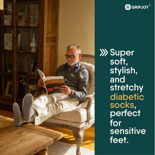 Gripjoy Non-Binding Diabetic Socks with Grippers - Loose Fitting & Stretchy - Unisex - 3 pairs, Multi-color