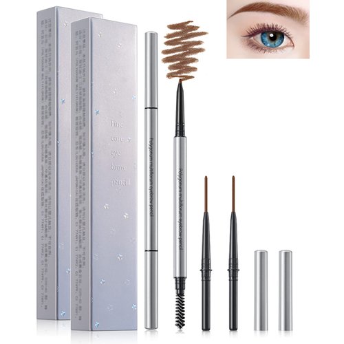 Eyebrow Pencil with Spoolie Brush- 4Pcs Professional Micro 1.5mm Tip Brow Pencil with Dual Ends Kit, Longwearing Waterproof Sweat-proof Eye Brow Pencil, Brown Eyebrow Makeup Pen for Women-03Brown