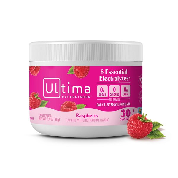 Ultima Replenisher Daily Electrolyte Drink Mix – Raspberry, 30 Servings – Hydration Powder with 6 Electrolytes & Trace Minerals – Keto Friendly, Vegan, Non-GMO & Sugar-Free Electrolyte Powder