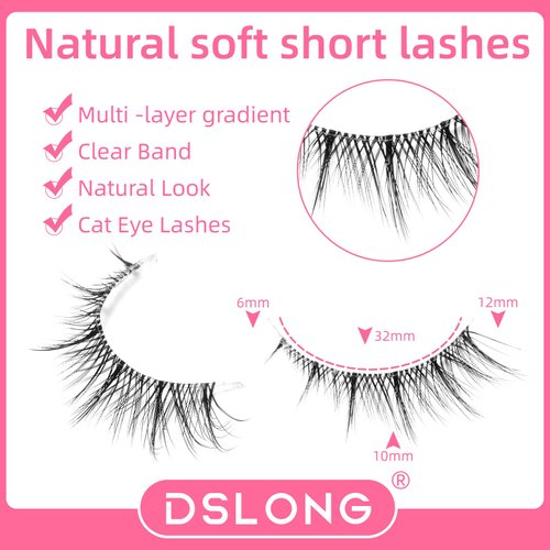 DSLONG 7 Pairs Cat Eye Lashes Natural Look 5-13MM Short False Eyelashes 3D Multi layered Invisible Eyelashes Strip For Small Eyes That Look Like Extensions (N5)