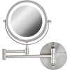 OVENTE 7" Lighted Wall Mount Makeup Mirror - 1X/ 10X Magnification, Battery Powered Glow Cosmetic Light up, Spinning 360-Degree, Double Sided LED, Extendable, Folding Arm, Nickel Brushed MFW70BR1X10X